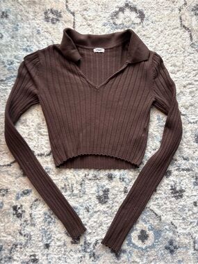 Garage Ribbed Cropped Polo Sweater